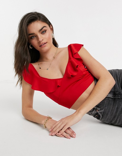 Little Mistress ruffle cropped top in red