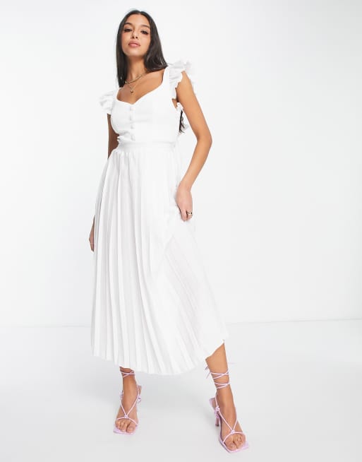 White ruffle midi clearance dress