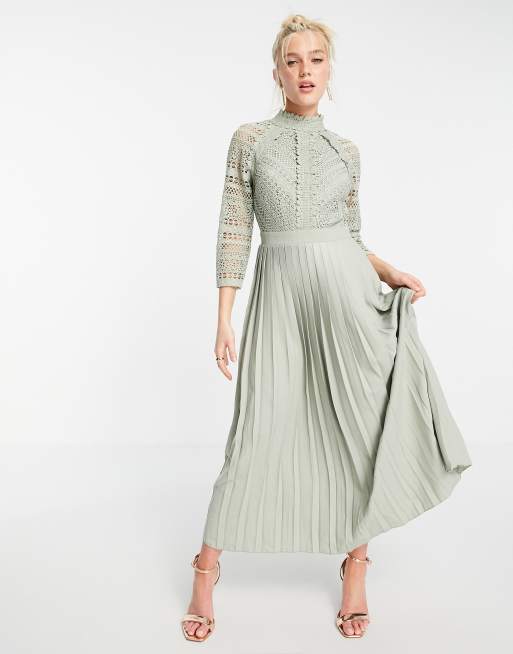 Little Mistress - Salviegrøn midaxi-kjole med blondedetaljer, 4 af 4