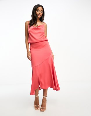 Little Mistress Little Mistress satin bias midi skirt co-ord in burnt orange