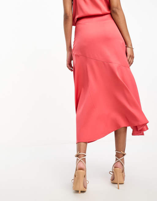 Little Mistress satin bias midi skirt co ord in burnt orange