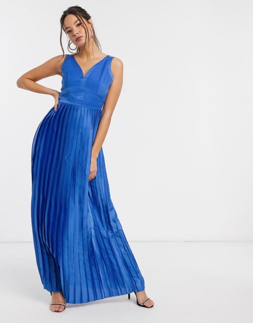 Little Mistress satin maxi dress in blue | ASOS