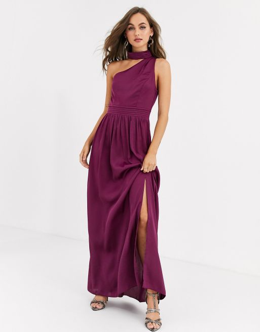 Little Mistress satin maxi dress in mulberry