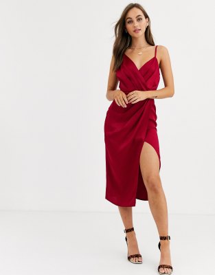 Little Mistress satin wrap dress in ...