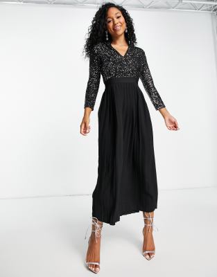 Little Mistress Sequin Pleated Midaxi Dress In Gunmetalgrey ModeSens