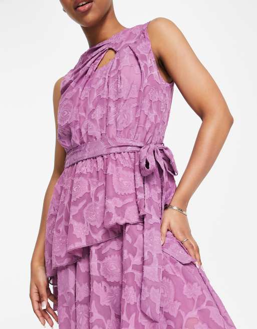 Little Mistress sleeveless ruffle detail maxi dress in lilac floral