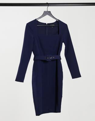 navy batwing belted midi dress