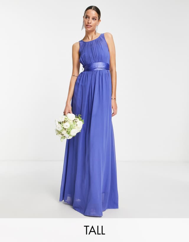 Little Mistress Tall Bridesmaid chiffon maxi dress in blue