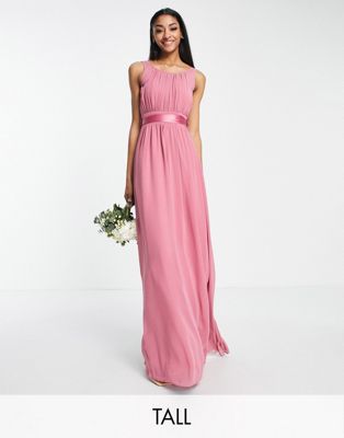 Little Mistress Tall Bridesmaid chiffon maxi dress in dark pink