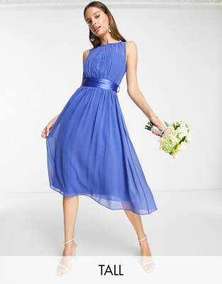 Little Mistress Tall Bridesmaid midi skater dress in blue