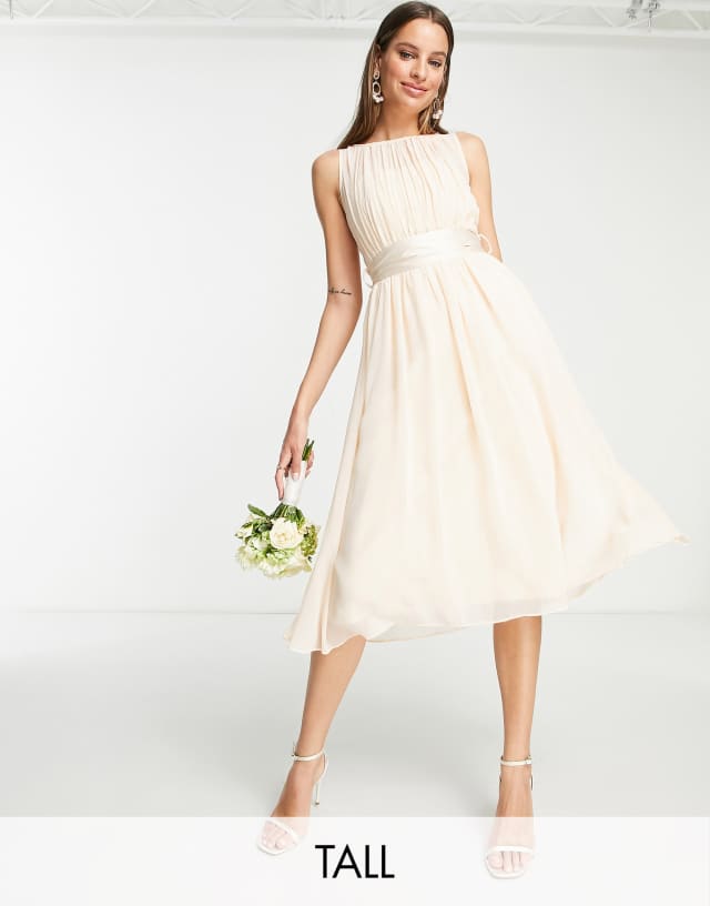 Little Mistress Tall Bridesmaid midi skater dress in blush