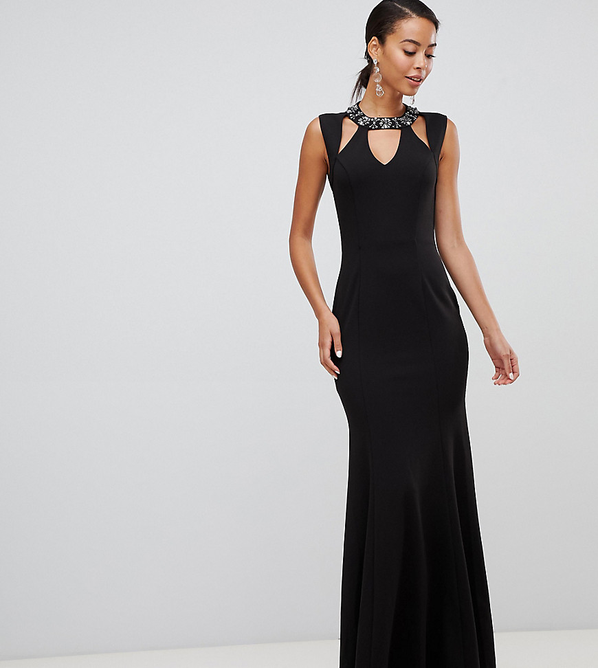 Little Mistress Tall embellished cut out maxi dress-Black