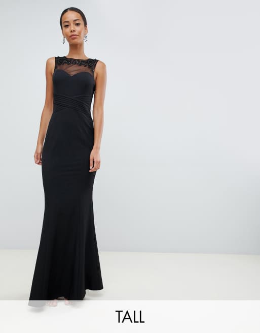 Little mistress embellished shop neck maxi dress