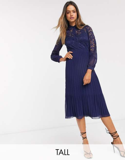 Little Mistress Tall lace shirt skater dress in navy