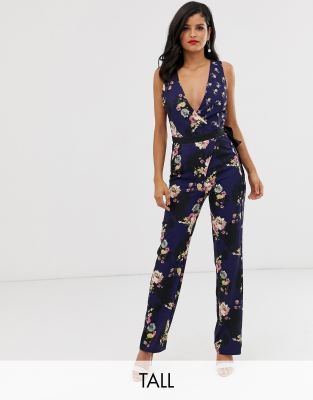 Little Mistress Tall mixed floral print maxi jumpsuit-Multi