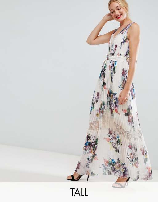 Little mistress pleated maxi dress 2025 in floral print in cream multi