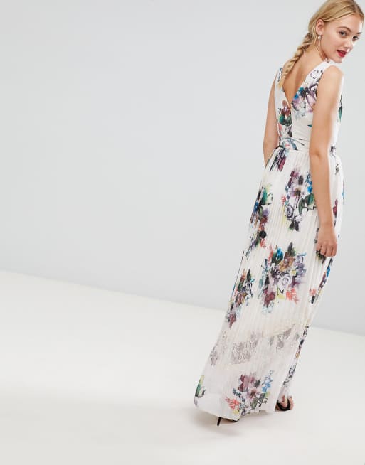 Little mistress pleated maxi dress 2025 in floral print in cream multi