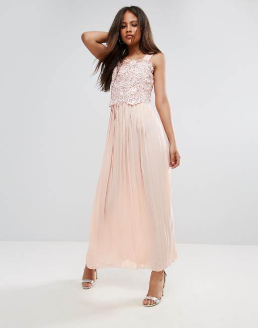 Little Mistress Tall Premium Lace Top Maxi Dress With Pleated