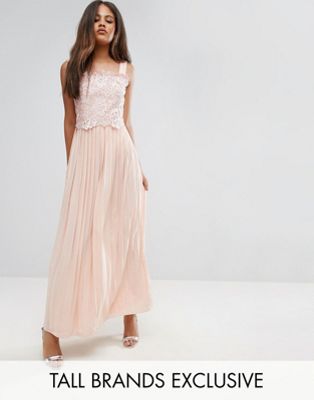 Little Mistress Tall – Premium – Maxiklänning med spetstopp och plisserad kjol-Rosa