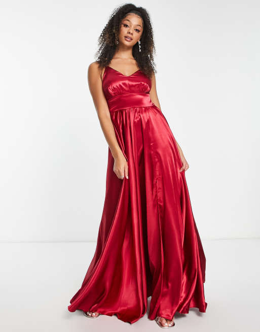 Little Mistress Tall Robe longue plissée Rouge automne ASOS