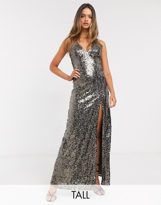 Little Mistress Tall strappy sequin maxi gown in copper