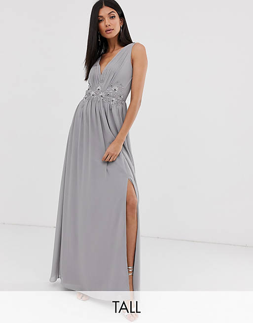 Little Mistress Tall tulle maxi dress with side split and lace detail ...