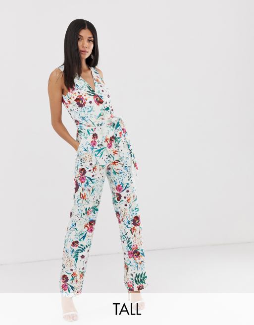 Little Mistress Tall wrap front jumpsuit in multi floral print | ASOS