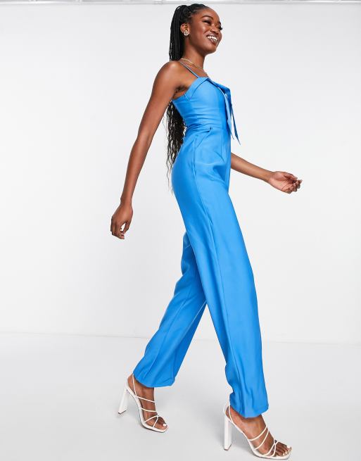 Asos Design tux knot front long sleeve kick flare jumpsuit in