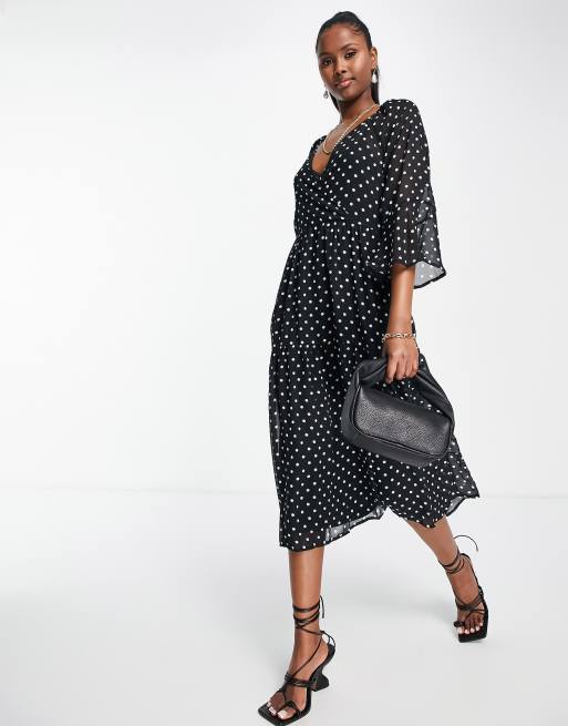 Little Mistress tiered midi dress in polka dot print