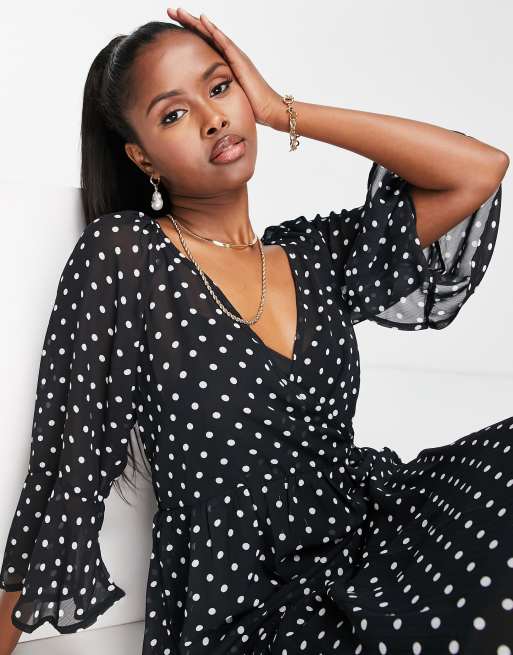 Little Mistress tiered midi dress in polka dot print