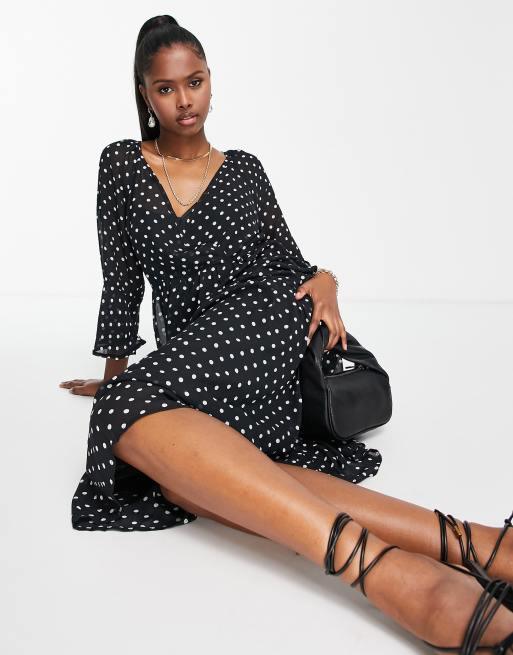 Little Mistress tiered midi dress in polka dot print