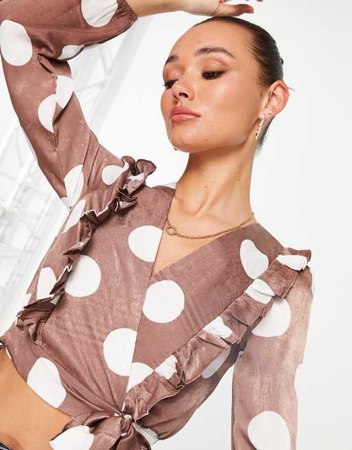 Little Mistress - Top cache-cœur en satin à pois - Multicolore