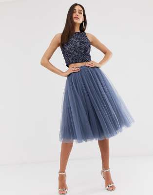 tulle midi prom skirt in lavender grey Little Mistress