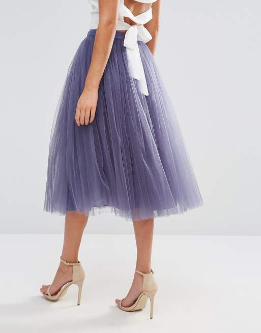 Little mistress tulle midi prom skirt 2025 in lavender grey