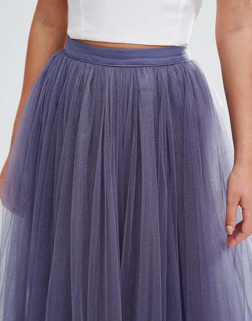 Little mistress tulle midi prom skirt 2025 in lavender grey