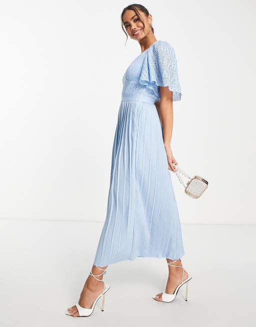 Little Mistress - Vestito blu con dettagli in pizzo e maniche con volant