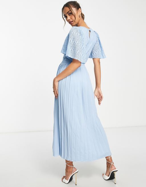 Little Mistress - Vestito blu con dettagli in pizzo e maniche con volant, 2 di 4