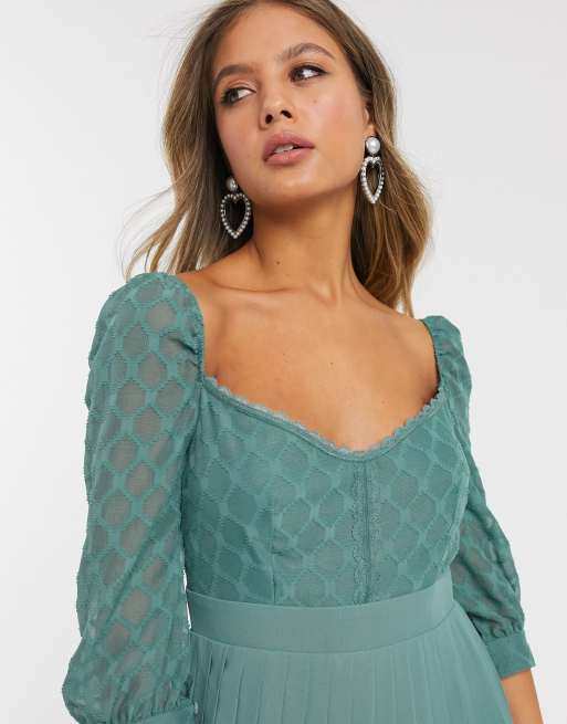 Little Mistress - Vestito blu Nilo in pizzo con scollo a cuore, 3 di 4