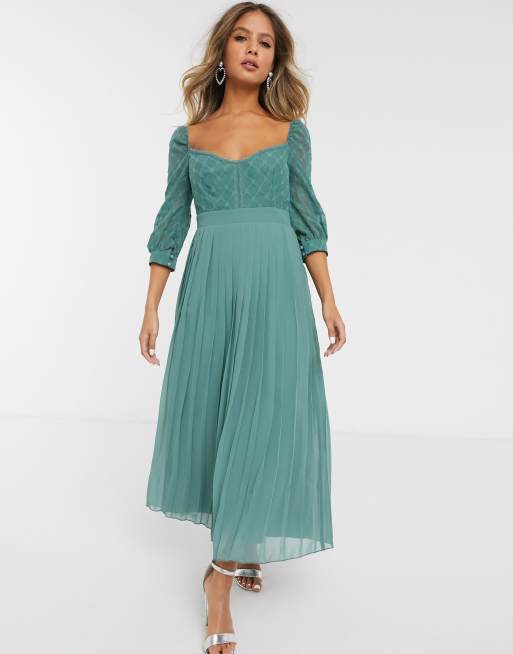 Little Mistress - Vestito blu Nilo in pizzo con scollo a cuore, 4 di 4