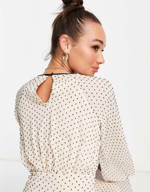 Little Mistress - Vestito corto arricciato crema a pois, 2 di 4