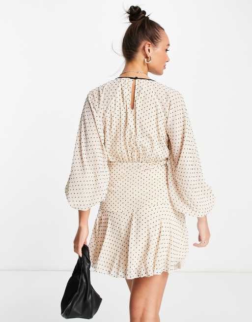 Little Mistress - Vestito corto arricciato crema a pois, 3 di 4