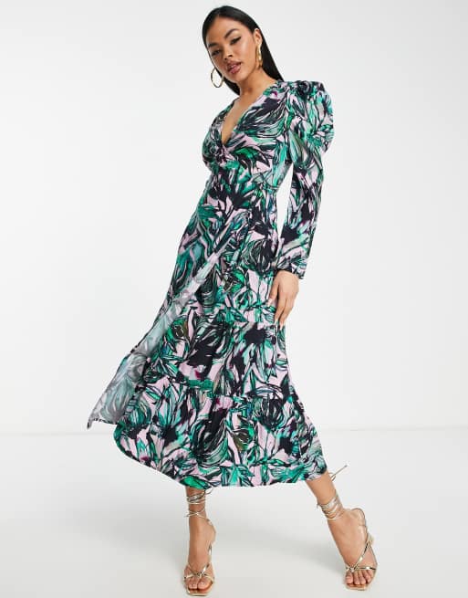 Little Mistress - Vestito lungo avvolgente con stampa, colore verde