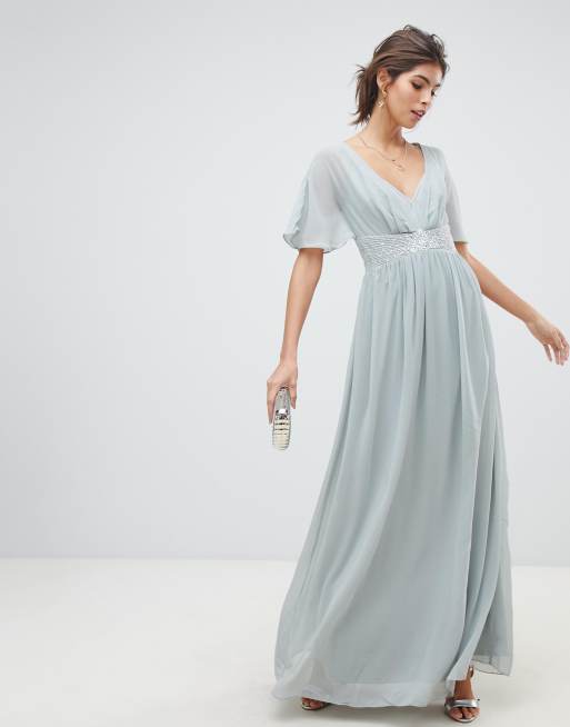 Chiffon angel sleeve maxi on sale dress