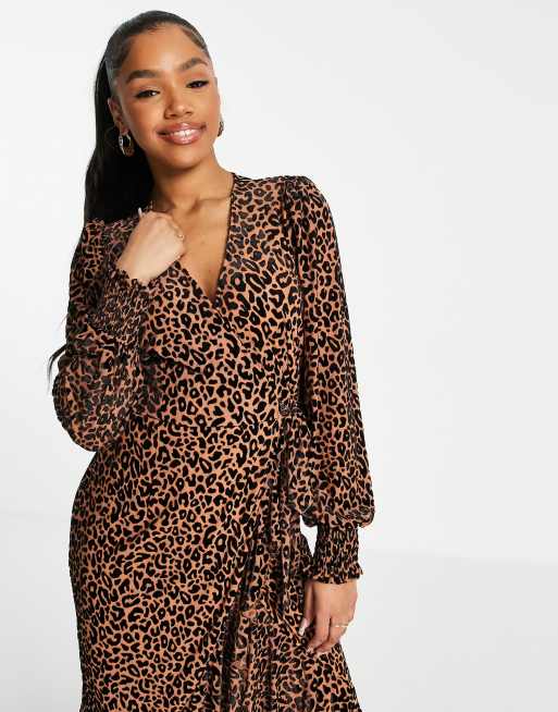 Little Mistress wrap front midi dress in leopard ASOS