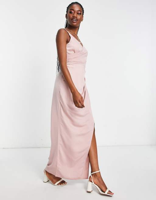 Blush pink outlet wrap maxi dress