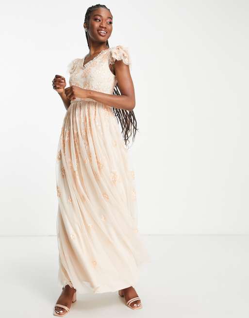 Little Mistress – Zdobiona kremowa sukienka maxi