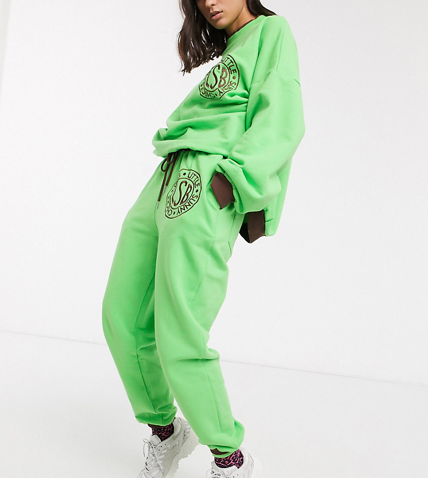 Little Sunny Bite oversized joggers with logo co-ord-Green