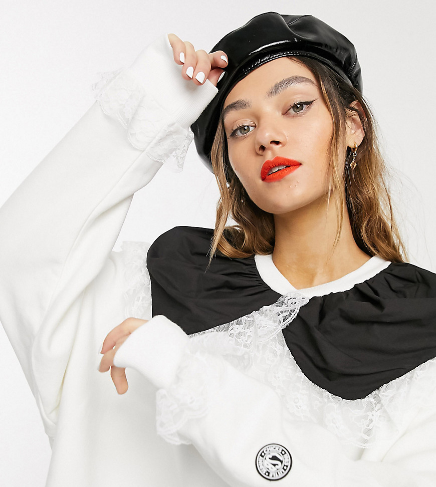 Little Sunny Bite oversized sweat dress with contrast frill collar-White