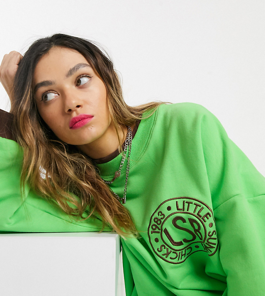 Little Sunny Bite oversized sweatshirt with front logo co-ord-Green