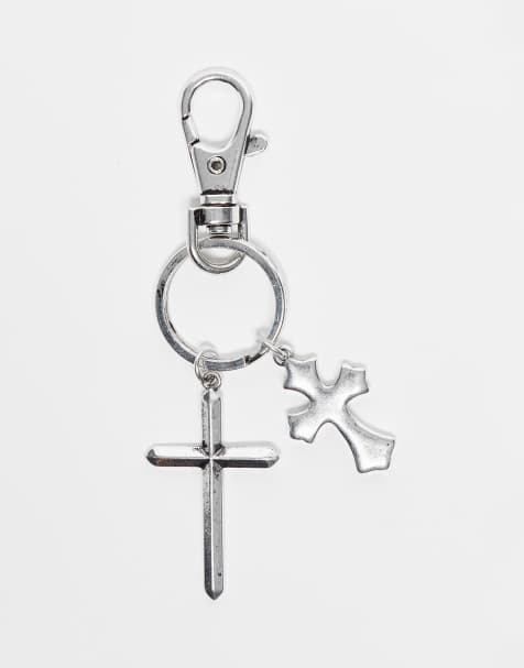 Llavero para el bolso plateado unisex con charm de cruz de Reclaimed Vintage - view 1